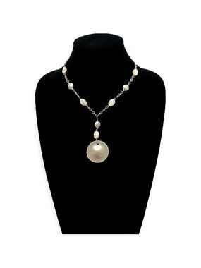WHBM | White Pearlized Bead &  Silver-Tone Pendant Necklace | NWOT